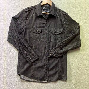 Buckle Black Label Shirt Mens Medium Dark Grey No 48 Slim Fit Pearl Snap Western